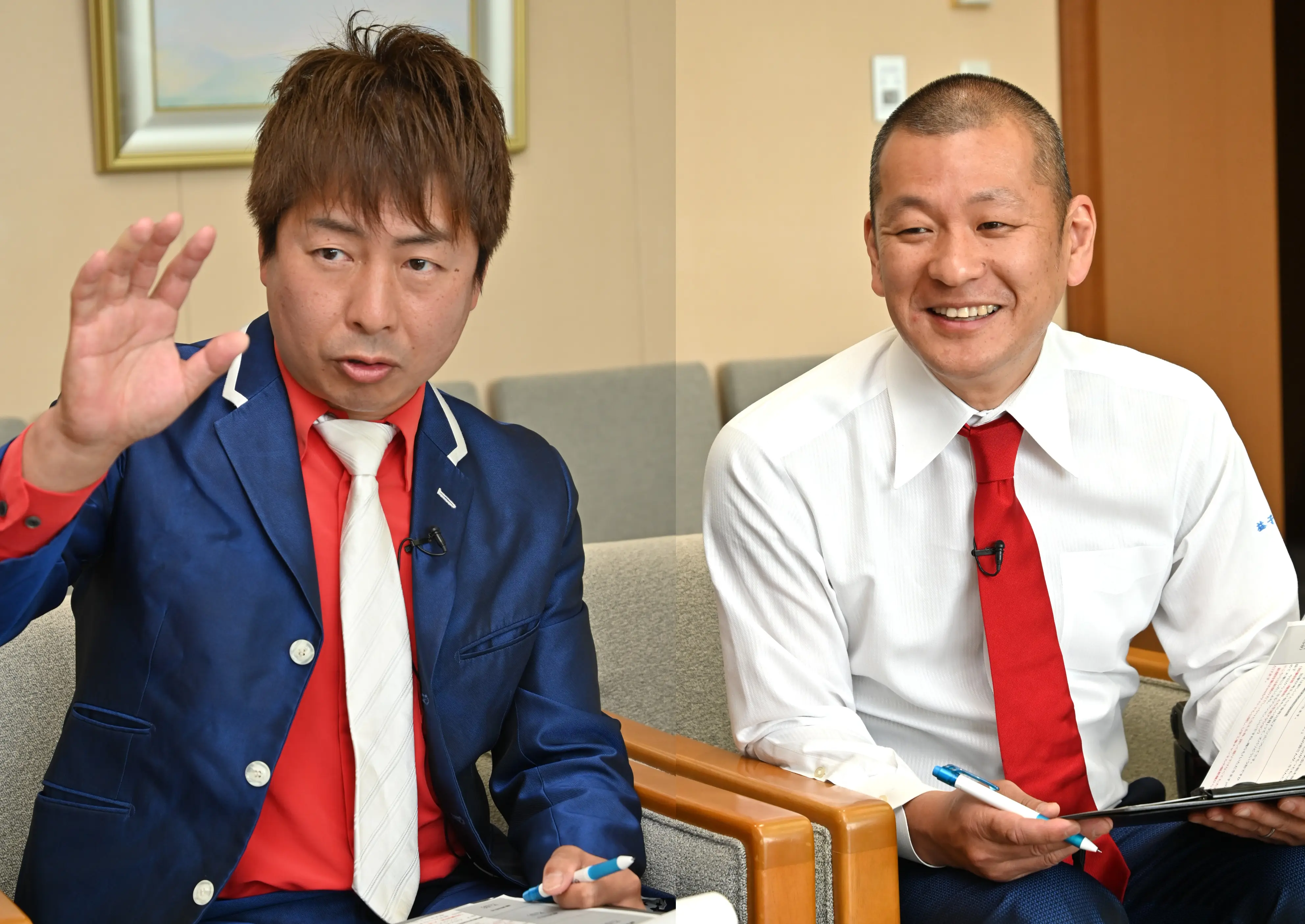 にこやかに、真剣にインタビューする福田さん、益子さん