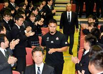ラグビー田村選手、母校に凱旋　国学院栃…